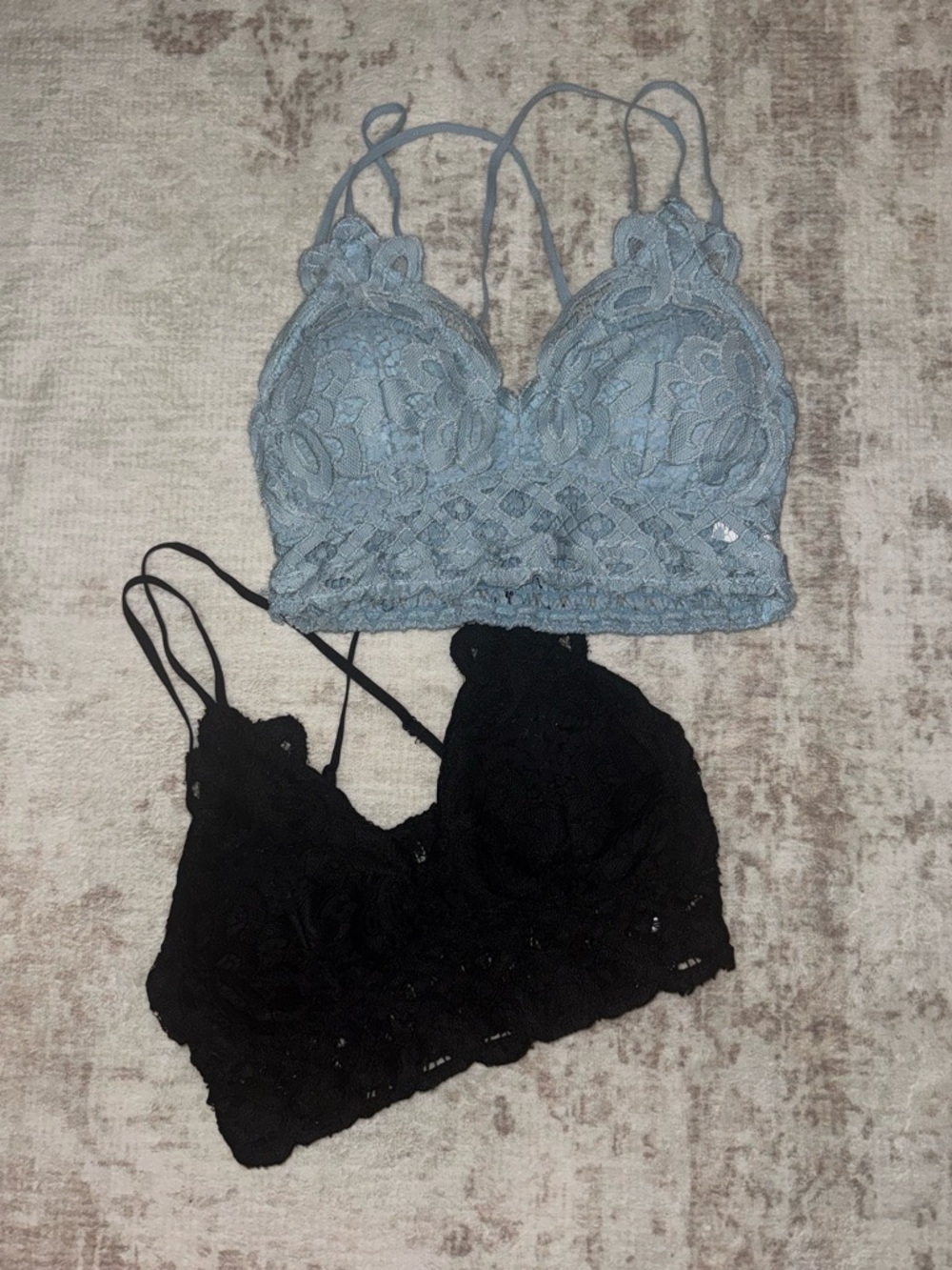 Anemone Lace Bralettes - Light Blue and Black